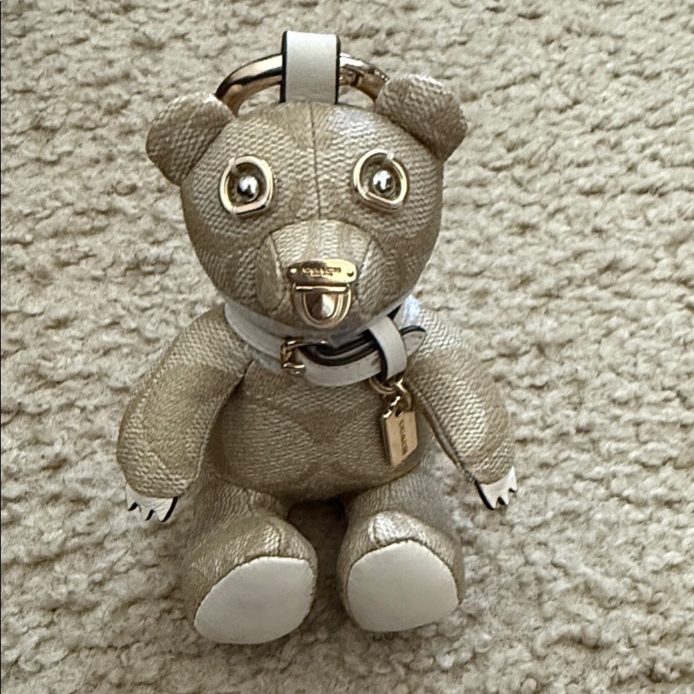 Coach Gold and White Bear Keychain